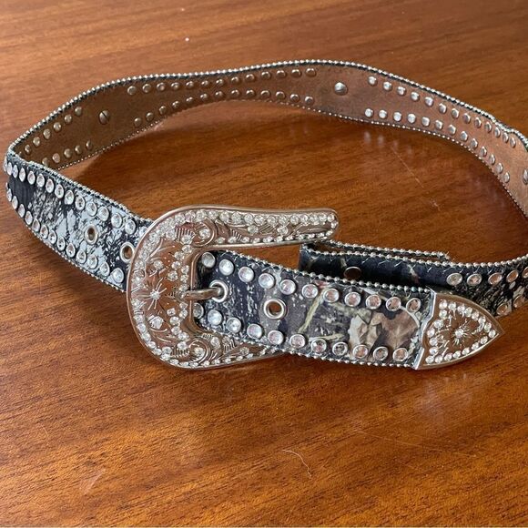 Blazin Roxx Mossy Oak Breakup Camo Leather Belt Size Small 38” end to end - Picture 2 of 13